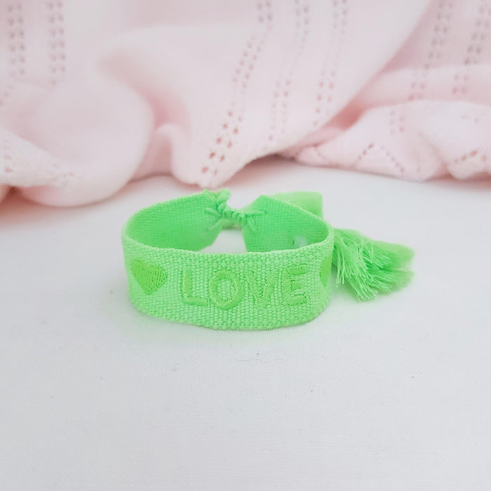 LOVE bright green word bracelet