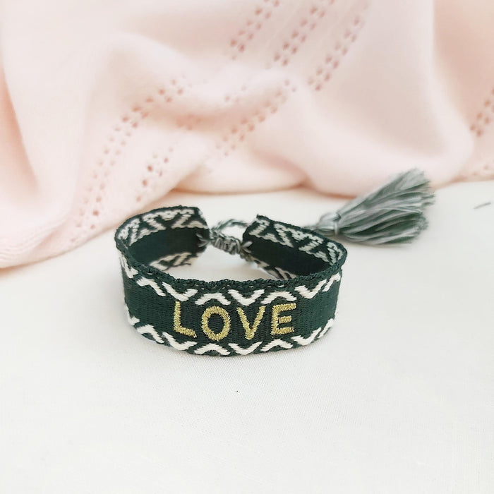 LOVE green/gold word bracelet