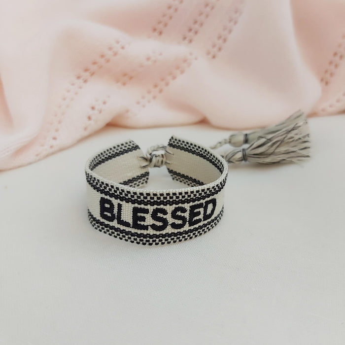 BLESSED beige/black word bracelet