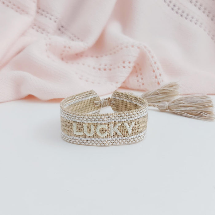 LUCKY kaki word bracelet