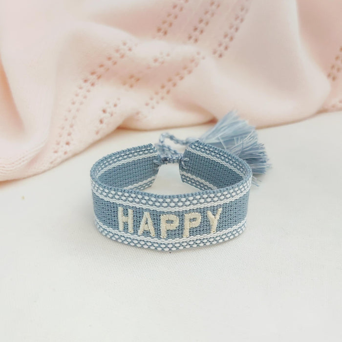 HAPPY light blue word bracelet