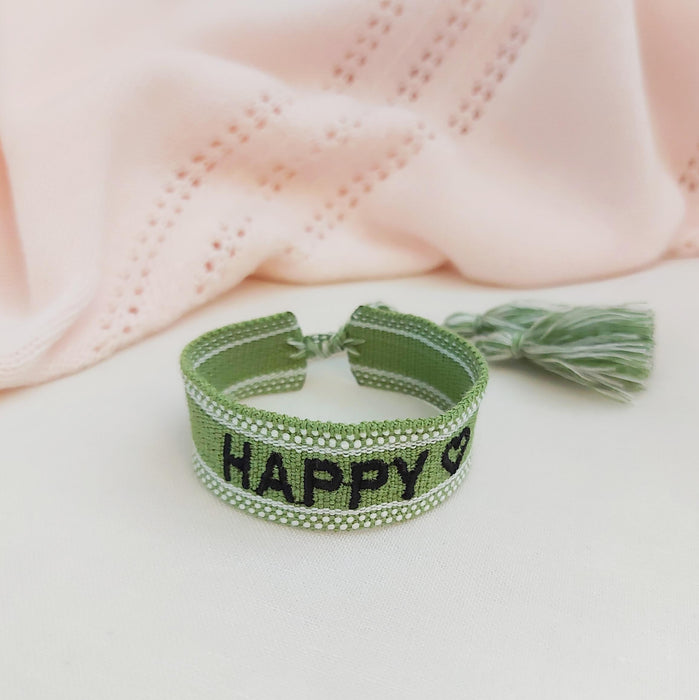 HAPPY green word bracelet