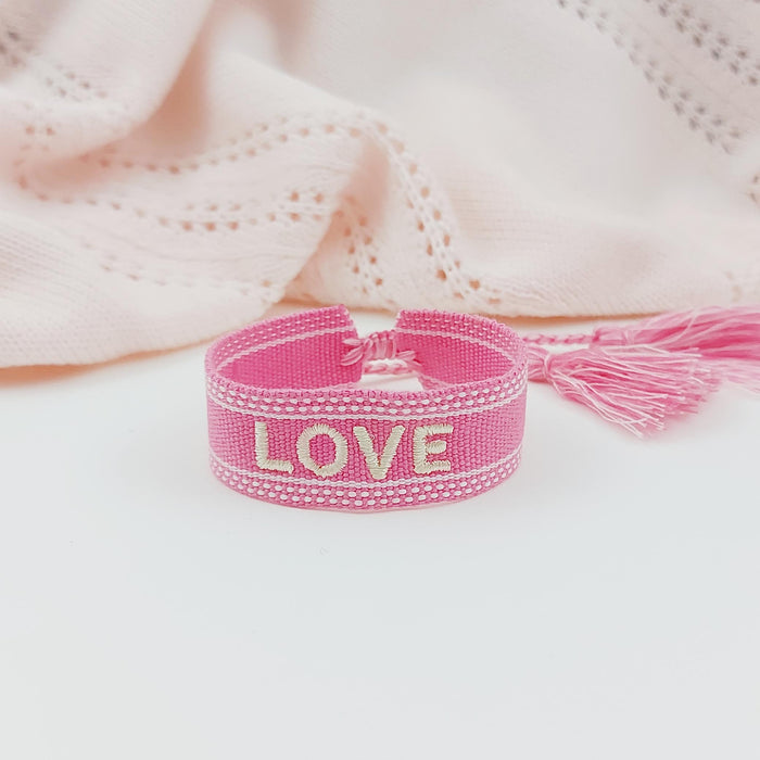 LOVE pink/beige word bracelet