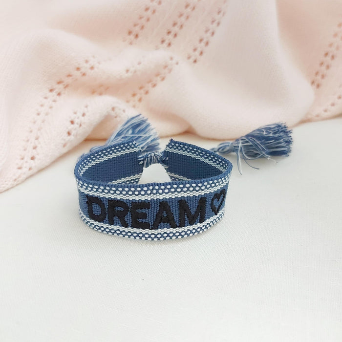 DREAM blue/black word bracelet