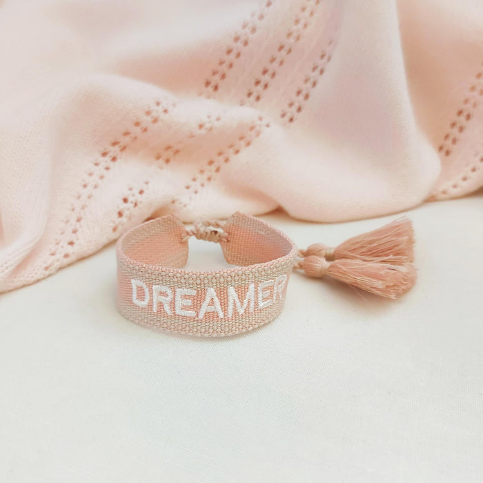 DREAMER pink word bracelet