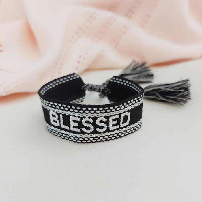 BLESSED black word bracelet