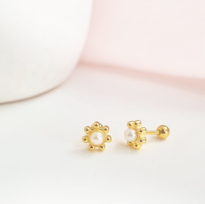 mini pearl flower stud earrings 925