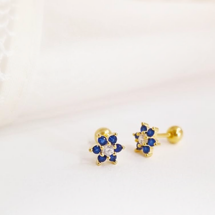 mini blue flower stud earrings 925